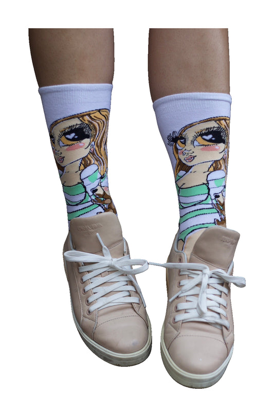 Softy Jacquard Socks with original artwork on a white background
