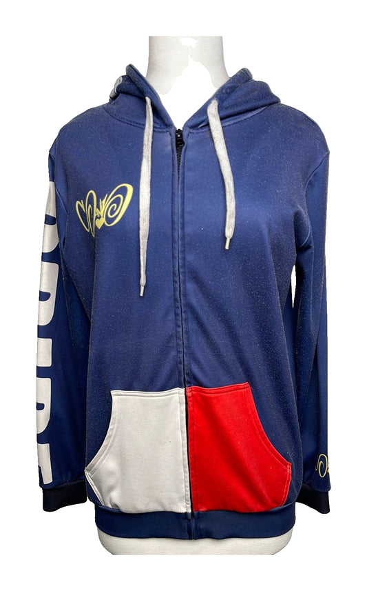 2017 Pride Zip-Up Hoodie – S/M (Damaged) with original artwork on a white background