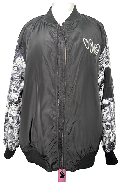 2018 Black & White Windbreaker with original artwork on a white background
