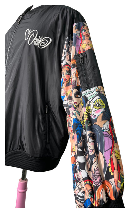 2018 Windbreaker – Colorful Collage Sleeves (L/XL, Damaged) — original product photo on white