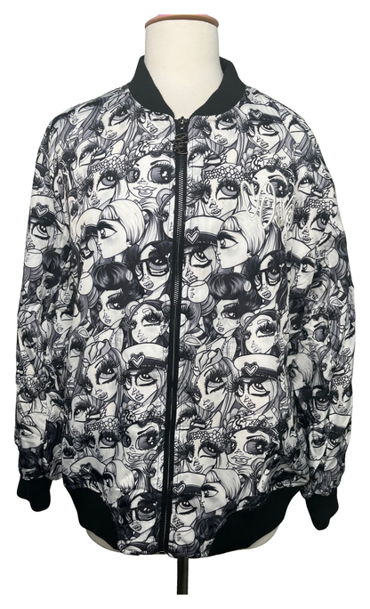 2018 Windbreaker – All-Over Black & White Print with original artwork on a white background