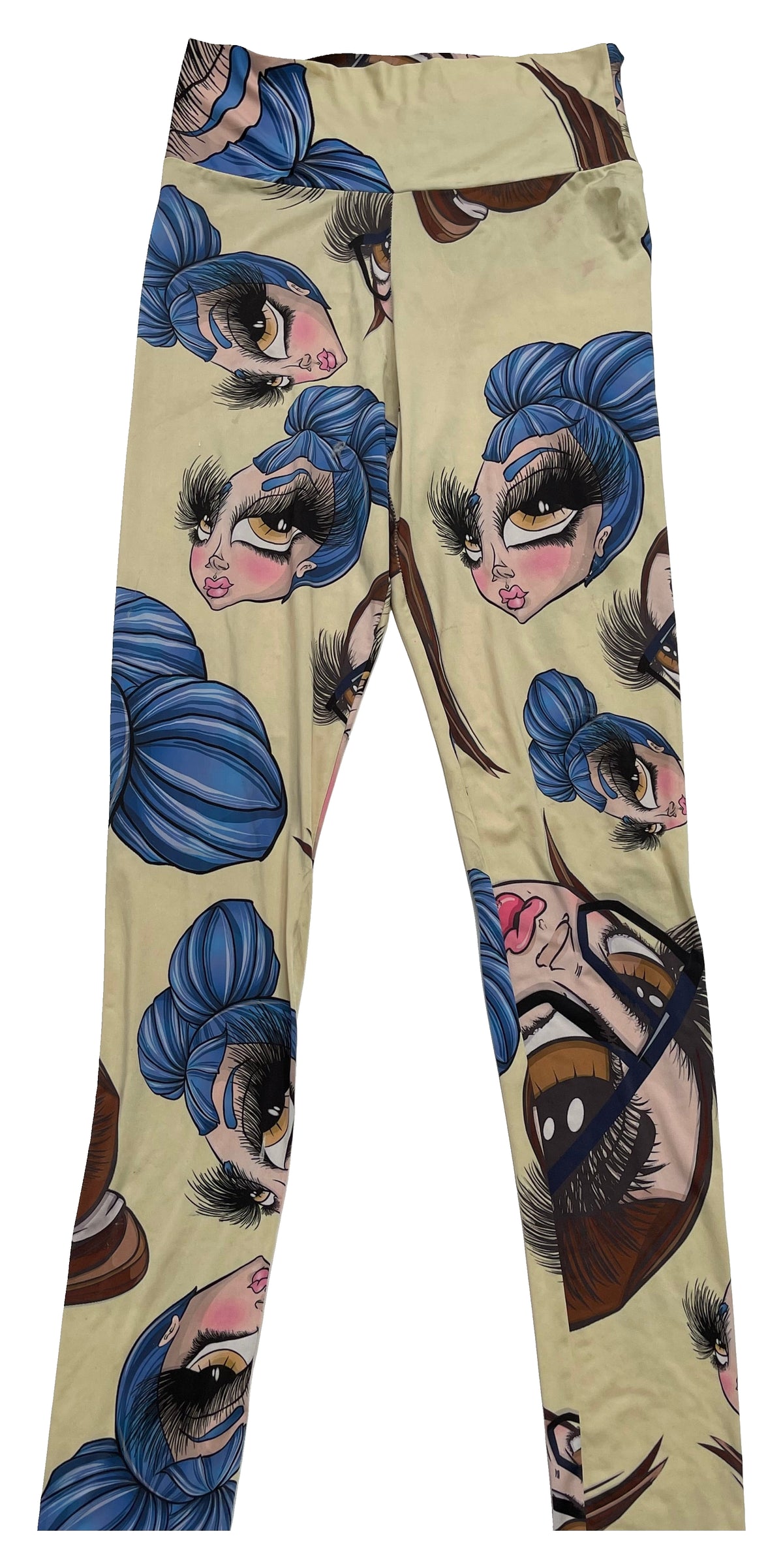 Yellow Stacks & Smooth Head Leggings – Large with original artwork on a white background