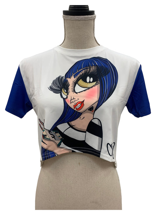 Crop Tops with original artwork on a white background