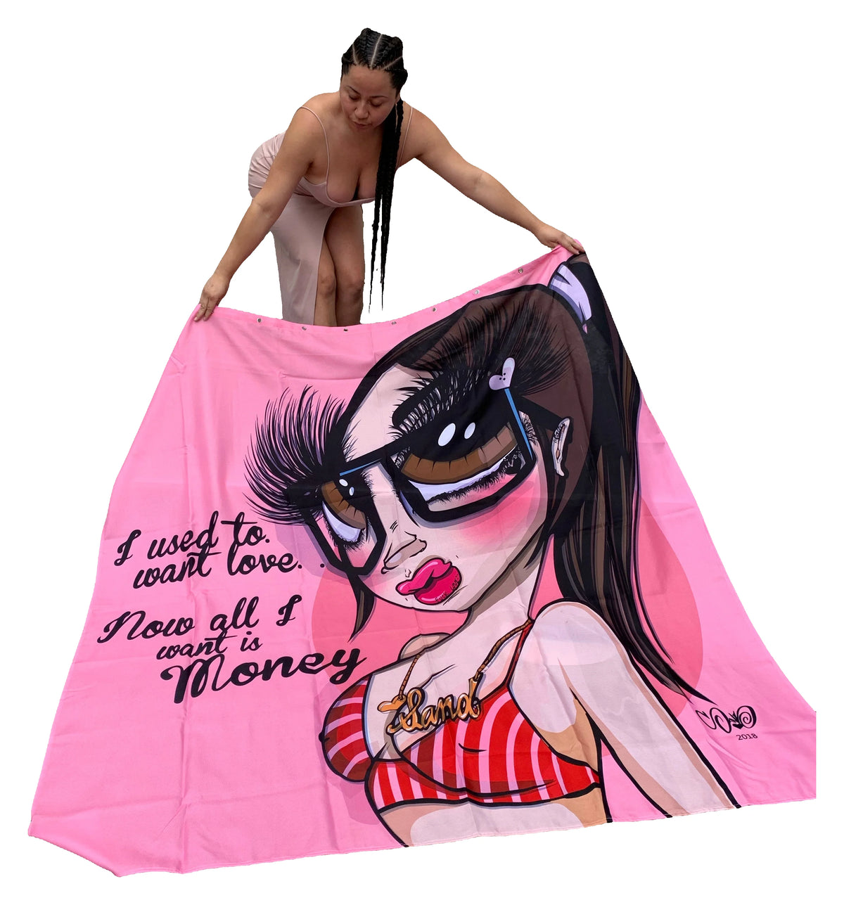Sand Doll Shower Curtains — original product photo on white
